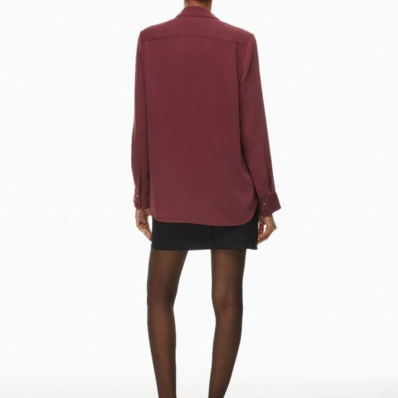 Babaton Professor Blouse Matte Satin Pop-over Polo Blouse - Burgundy - New w/Tag - Picture 2 of 7